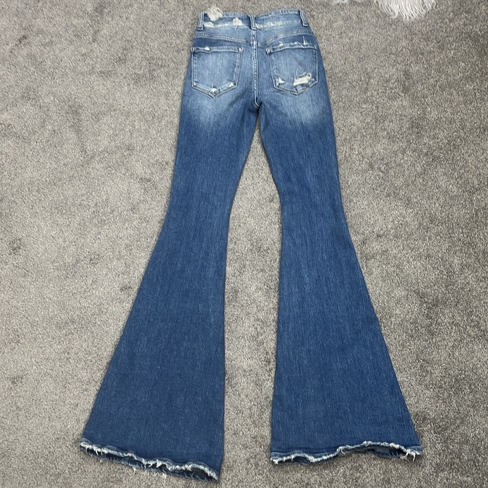 Flying Monkey Distressed Medium Blue Flare Jeans - Picture 7 of 9